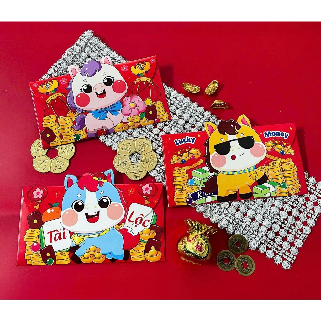 Bao Lì Xì Tết 2026 Con Lân Con Ngựa Lì Xì Lân Mừng Năm Mới Set 3 Cái Đầu Kì Lân Phong Bao Lì Xì - Đồ Chơi Cho Bé PUKAPI