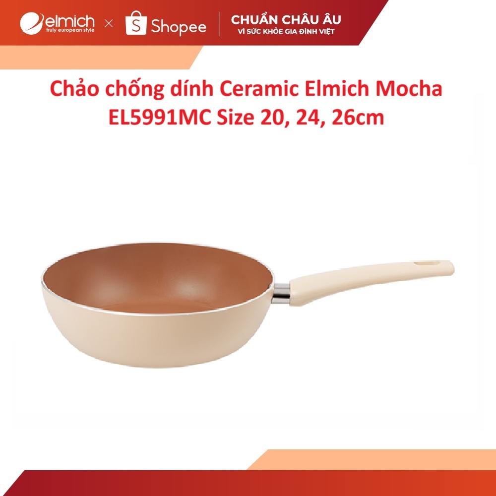 Chảo chống dính Ceramic Cera Titan Elmich Mocha EL5991/5989MC Size 20, 24, 26cm