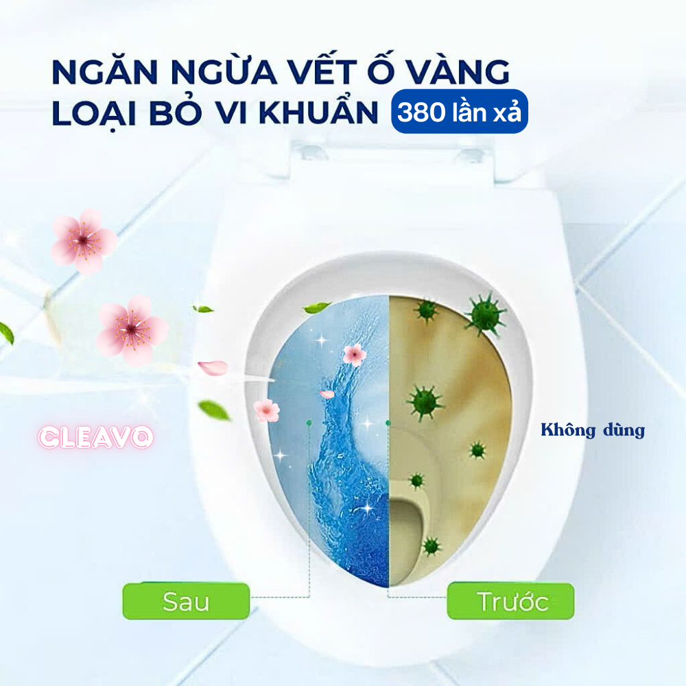 Viên thả bồn cầu CLEAVO khử mùi tẩy sạch bồn cầu thế hệ mới, diệt vi khuẩn toilet, tẩy sạch mảng bám 50gX5 viên