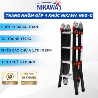 Thang nhôm gấp 4 đoạn NIKAWA NKG-45C chân choãi 5 bậc, chiều cao chữ A 2,84m, bảo hành 18 tháng