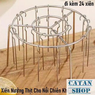 Xiên Thịt Nướng Rau Củ Dành Cho Nồi Chiên Không Dầu Combo 24 Que Xiên INOX 304 Kèm Khay Tròn Bền Bỉ An Toàn