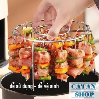 Xiên Thịt Nướng Rau Củ Dành Cho Nồi Chiên Không Dầu Combo 24 Que Xiên INOX 304 Kèm Khay Tròn Bền Bỉ An Toàn