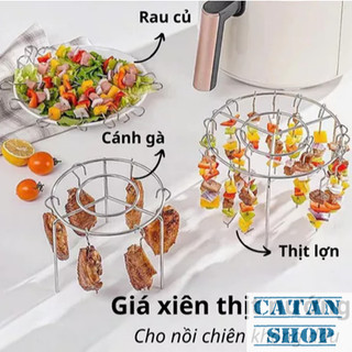 Xiên Thịt Nướng Rau Củ Dành Cho Nồi Chiên Không Dầu Combo 24 Que Xiên INOX 304 Kèm Khay Tròn Bền Bỉ An Toàn
