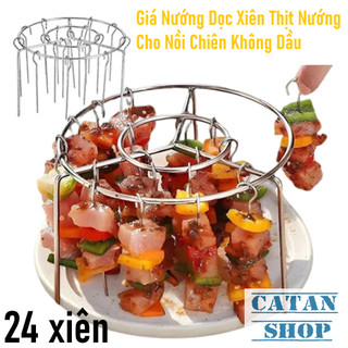 Xiên Thịt Nướng Rau Củ Dành Cho Nồi Chiên Không Dầu Combo 24 Que Xiên INOX 304 Kèm Khay Tròn Bền Bỉ An Toàn