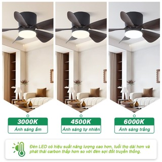 【COD】Quạt trần mini Đèn LED ba màu 24/26inch quạt trần 5 cánh Thích hợp cho phòng khách/phòng ngủ