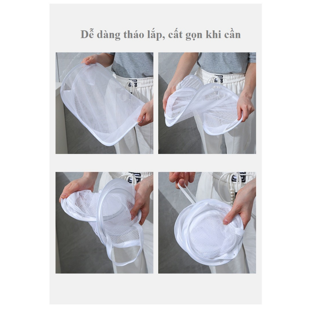 Túi lưới đựng quần áo bẩn chờ giặt Giỏ đựng đồ dơ Móc treo phơi đồ Túi giặt tiện dụng