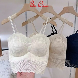 Áo Bra Ren Nữ VECYLA Cao Cấp B 622 - Áo Bra Ren Nữ Viền Bèo Vân Sóng Croptop 2 Dây Kép Mảnh