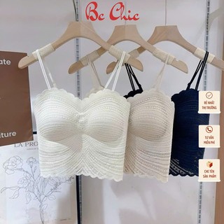 Áo Bra Ren Nữ VECYLA Cao Cấp B 622 - Áo Bra Ren Nữ Viền Bèo Vân Sóng Croptop 2 Dây Kép Mảnh