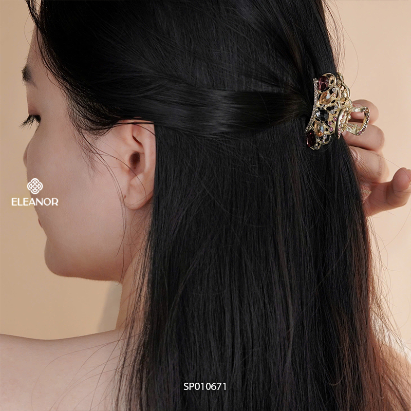 Kẹp tóc mini nữ càng cua Eleanor Accessories đính đá hình vương miện phụ kiện tóc kẹp nữa đầu 10671