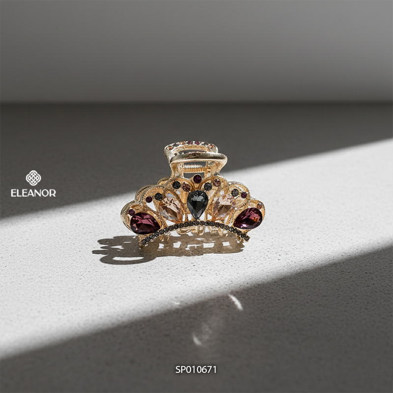 Kẹp tóc mini nữ càng cua Eleanor Accessories đính đá hình vương miện phụ kiện tóc kẹp nữa đầu 10671
