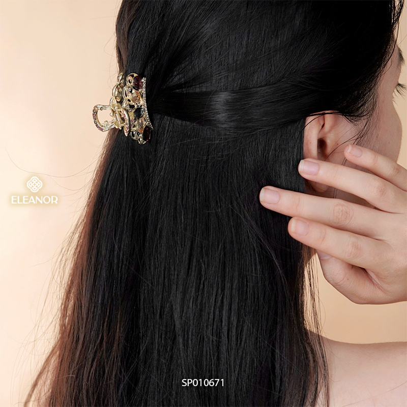 Kẹp tóc mini nữ càng cua Eleanor Accessories đính đá hình vương miện phụ kiện tóc kẹp nữa đầu 10671