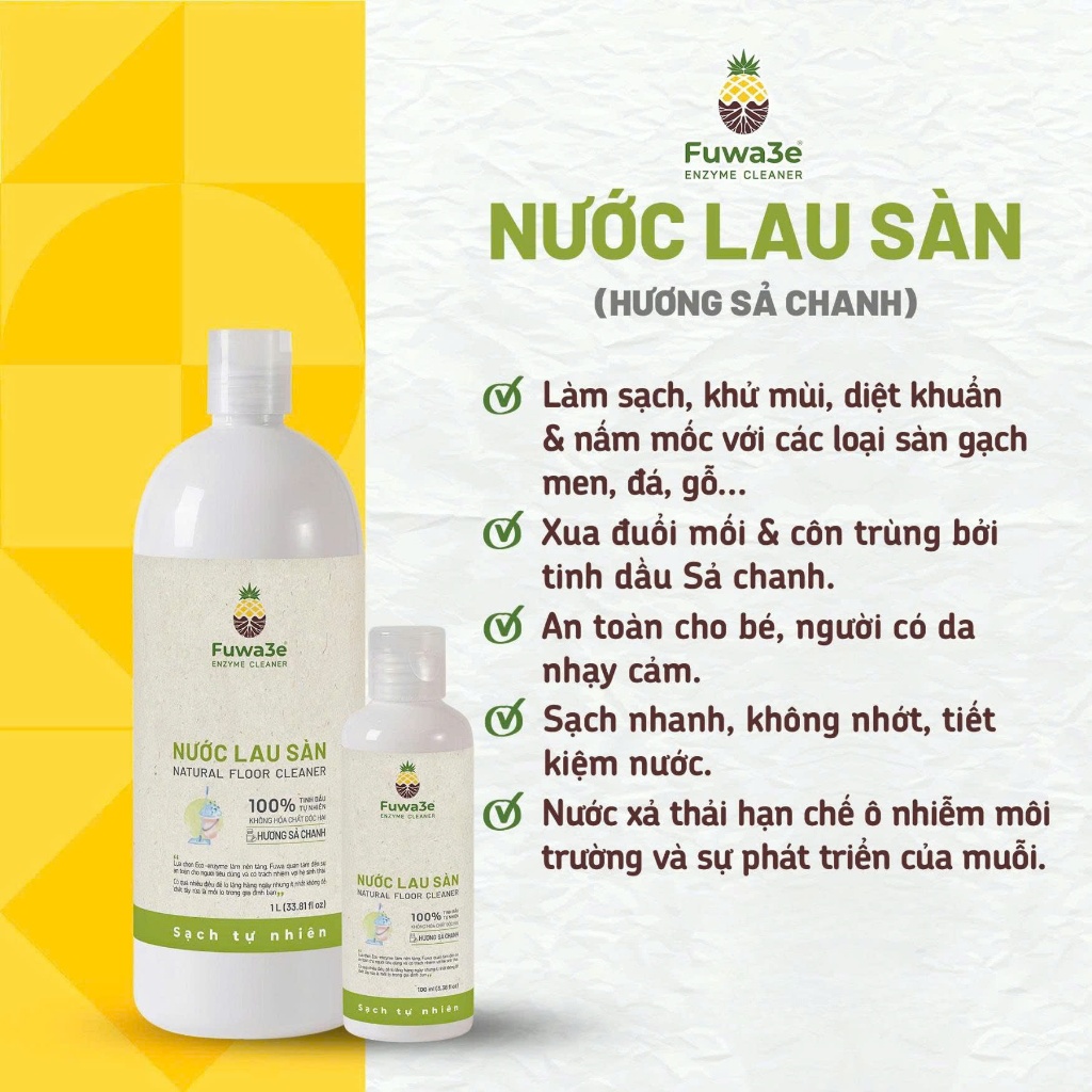 Nước lau sàn Fuwa3e Enzyme tự nhiên khử mùi diệt khuẩn và đuổi muỗi tự nhiên dung tích 1L