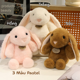 Gấu Bông Thỏ Đeo Vòng Cổ 25cm, 3 Màu Lông Kim Hàng Nhập Khẩu HongKong Nhồi Bông Mềm, Sạch, An Toàn