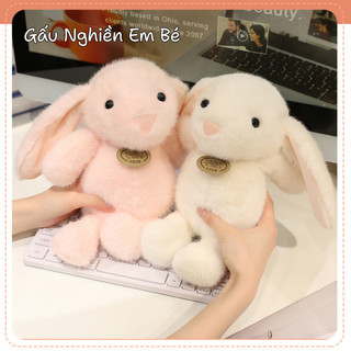 Gấu Bông Thỏ Đeo Vòng Cổ 25cm, 3 Màu Lông Kim Hàng Nhập Khẩu HongKong Nhồi Bông Mềm, Sạch, An Toàn