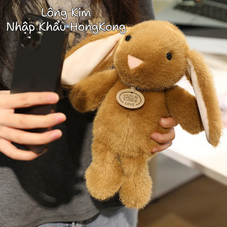 Gấu Bông Thỏ Đeo Vòng Cổ 25cm, 3 Màu Lông Kim Hàng Nhập Khẩu HongKong Nhồi Bông Mềm, Sạch, An Toàn