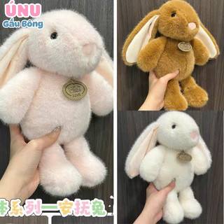 Gấu Bông Thỏ Đeo Vòng Cổ 25cm, 3 Màu Lông Kim Hàng Nhập Khẩu HongKong Nhồi Bông Mềm, Sạch, An Toàn