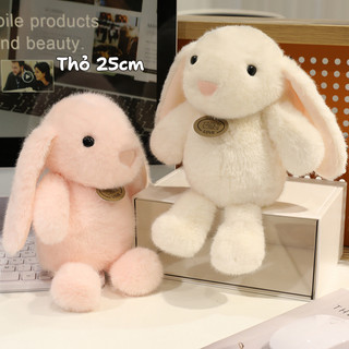 Gấu Bông Thỏ Đeo Vòng Cổ 25cm, 3 Màu Lông Kim Hàng Nhập Khẩu HongKong Nhồi Bông Mềm, Sạch, An Toàn