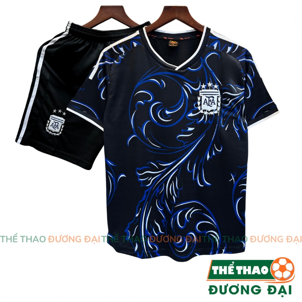 Quần Áo Bóng Đá ĐT Argentina Đen WC26 Thun Mè S-COMF Thoáng Khí Thể Thao Đương Đại