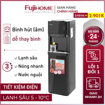 Cây nước nóng lạnh sâu Nhập Khẩu FUJIHOME, bình lọc tủ máy nước nóng lạnh bình âm hút có khóa vòi nóng