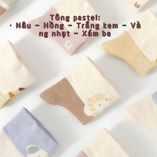 Set 5 Đôi Tất Vớ Có Chống Trượt Cho Bé 0-3 Tuổi Hoạ Tiết Hình Cún Xinh Tone Hàn Quốc ss77
