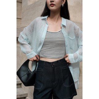 Áo 2 dây croptop lưng sâu thun tăm VIEN TRAN D61T25H006
