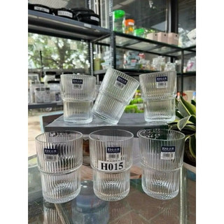 Ly thuỷ tinh/ Cốc thuỷ tinh dáng cao cấp hoạ tiết kẻ sọc phân tầng