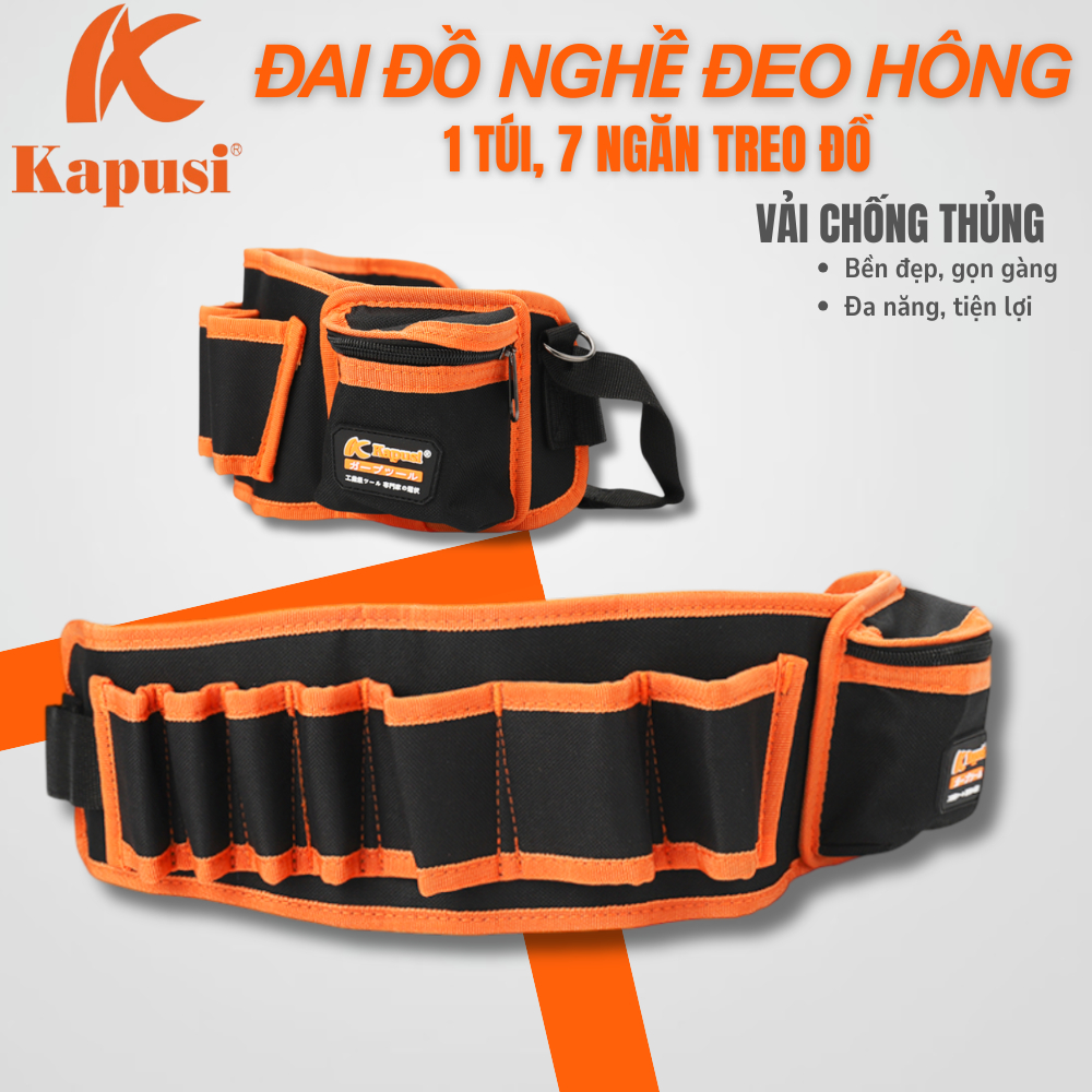 Đai Đeo Thắt Lưng Kapusi K3002 – 1 Túi, 7 Khe – Tiện Lợi Cho Thợ Sửa Chữa