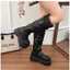 Boots đế bằng cổ cao phối ren (6cm)