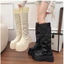 Boots đế bằng cổ cao phối ren (6cm)