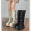 Boots đế bằng cổ cao phối ren (6cm)