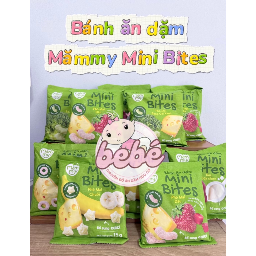 Bánh ăn dặm Mămmy Mini Bites giúp bổ sung canxi hỗ trợ phát triển xương cho bé từ 6 tháng