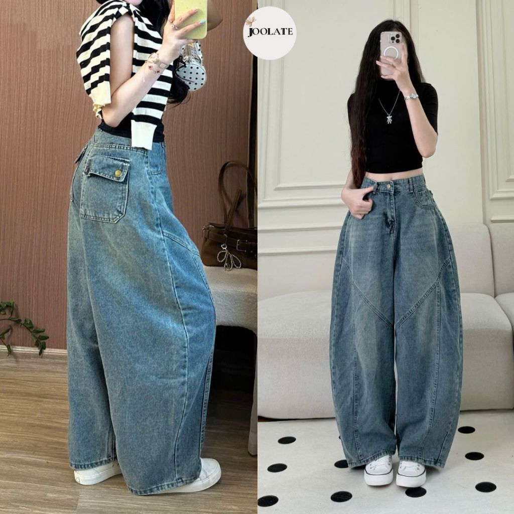 Quần Jeans Nữ Ống Cong Phối Line Chỉ Nổi Joolate Tôn Dáng Che Khuyết Điểm Thoải Mái Đi Làm Đi Học