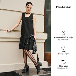 [KELLYBUI] Váy liền suông đuôi cá không tay hoạ tiết kẻ sang trọng nữ tính.