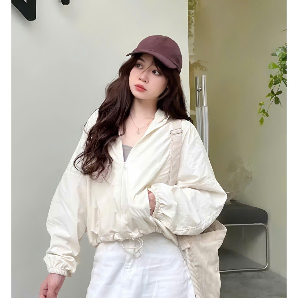 Áo khoác gió dù nữ 2 lớp dáng croptop, áo khoác nữ chống nắng nhăn dáng ngắn nắng gió lạnh thu đông
