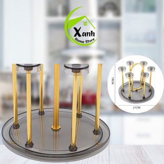 Bộ Khay Úp Cốc Chén Inox 6 Ngăn Có Khay Hứng Nước GD246 - Giá Úp Cốc 6 Ngăn Inox Ráo Nước Nhanh