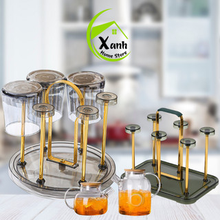 Bộ Khay Úp Cốc Chén Inox 6 Ngăn Có Khay Hứng Nước GD246 - Giá Úp Cốc 6 Ngăn Inox Ráo Nước Nhanh