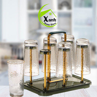 Bộ Khay Úp Cốc Chén Inox 6 Ngăn Có Khay Hứng Nước GD246 - Giá Úp Cốc 6 Ngăn Inox Ráo Nước Nhanh