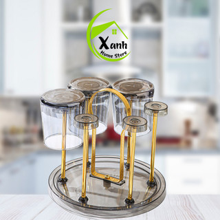 Bộ Khay Úp Cốc Chén Inox 6 Ngăn Có Khay Hứng Nước GD246 - Giá Úp Cốc 6 Ngăn Inox Ráo Nước Nhanh