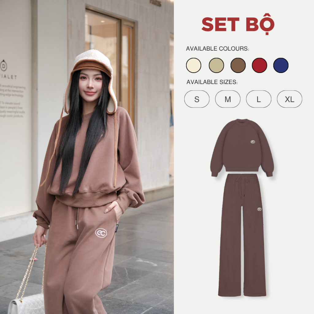 Set Bộ ECOCHIC IVORY FROST Áo Sweater Basic Chất Liệu Nỉ Hai Da Cao Cấp Chính Hãng B186