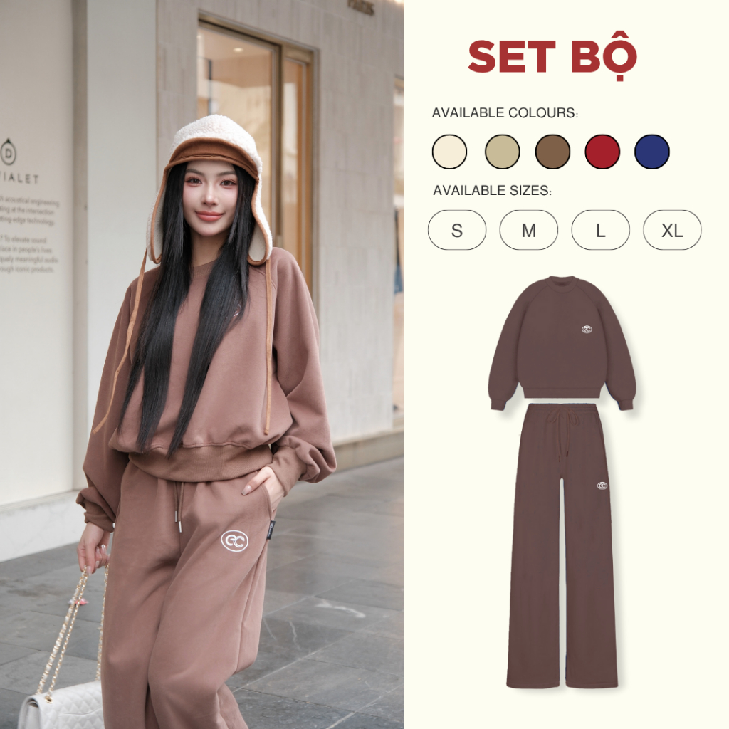 Set Bộ Dài ECOCHIC Nam Nữ Unisex Set Áo Sweater Nỉ Basic Quần Suông Dây Rút Form Rộng Cao Cấp Mềm Mịn Chính Hãng B186