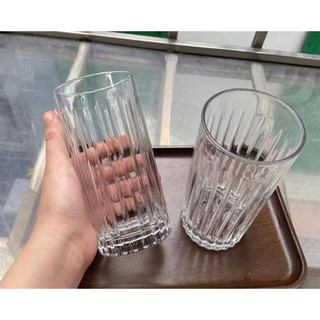 Ly thủy tinh/Cốc thủy tinh kiểu dáng hiball họa tiết vân sọc dọc 300ml và 320ml uống cà phê, soda, nước ép,...