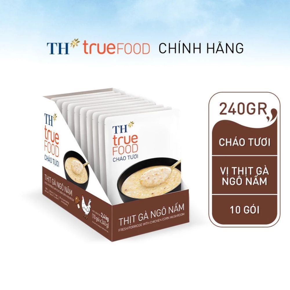 [LIVESTREAM] Hộp 10 gói Cháo tươi thịt gà ngô nấm TH true Food 240 g (240 g x10 gói)