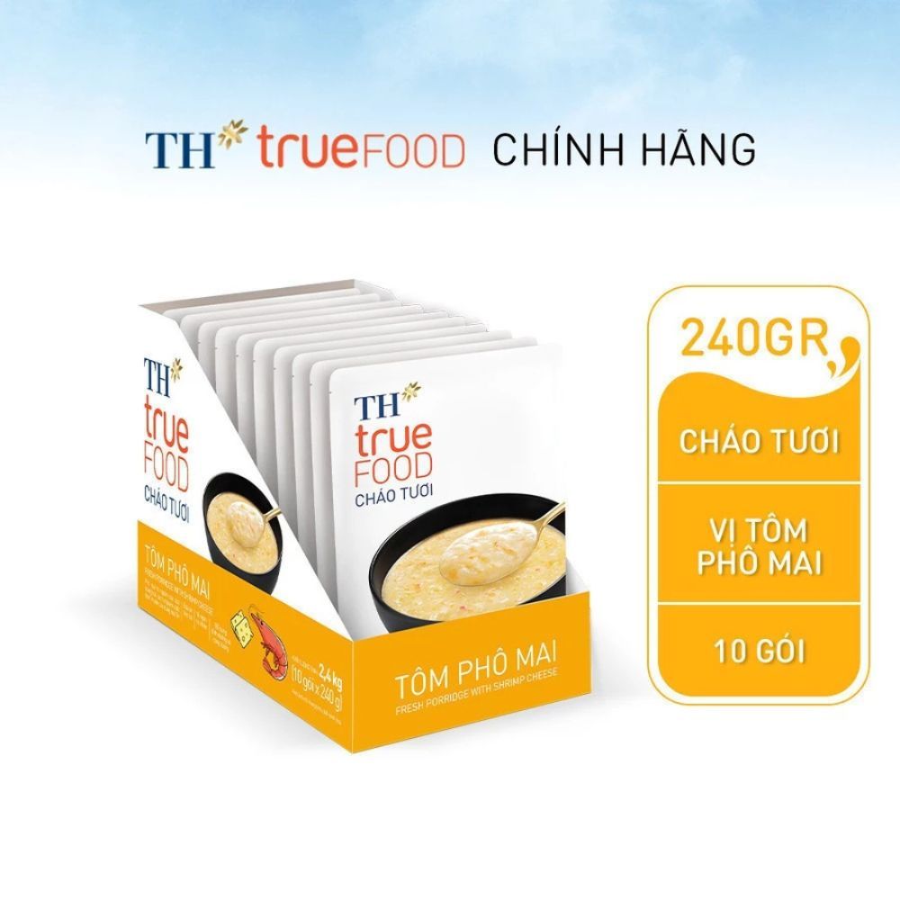 [LIVESTREAM] Hộp 10 gói Cháo tươi tôm phô mai TH true Food 240 g (240 g x10 gói)