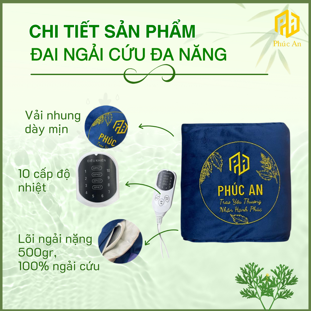 Đai ngải cứu điện đa năng Phúc An, hỗ trợ giảm đau xương khớp, thư giãn vai gáy, giảm đau bụng kinh