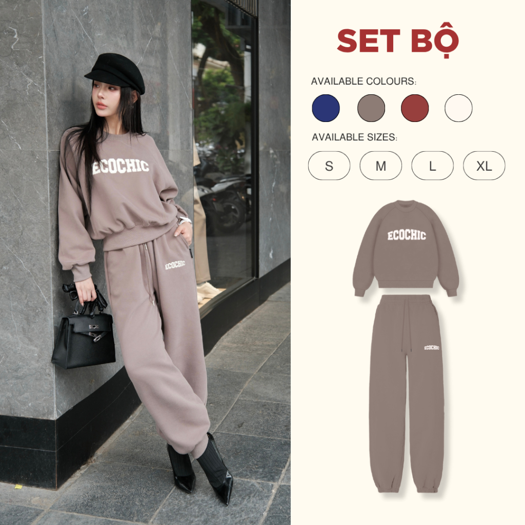 (LINK SALE) Áo Nỉ Sweater ECOCHIC Set Bộ Dài Nam Nữ Unisex Dày Set Quần Jogger Bo Chun Thoải Mái Cao Cấp Chính Hãng B187