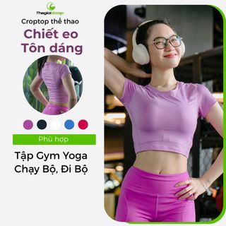 Áo Croptop Thể Thao Nữ Tập Gym Yoga ICADO HT102 Cổ Tròn Basic Vải Co Giãn Thoáng Mát  thegioidotap