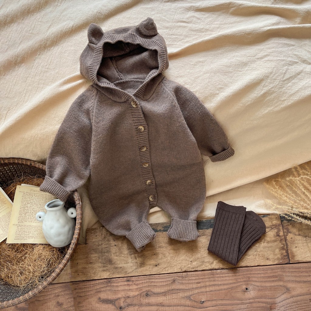 Bodysuit len cho bé trai bé gái, bộ body len mùa thu đông bé trai bé gái Vintage Nuggap