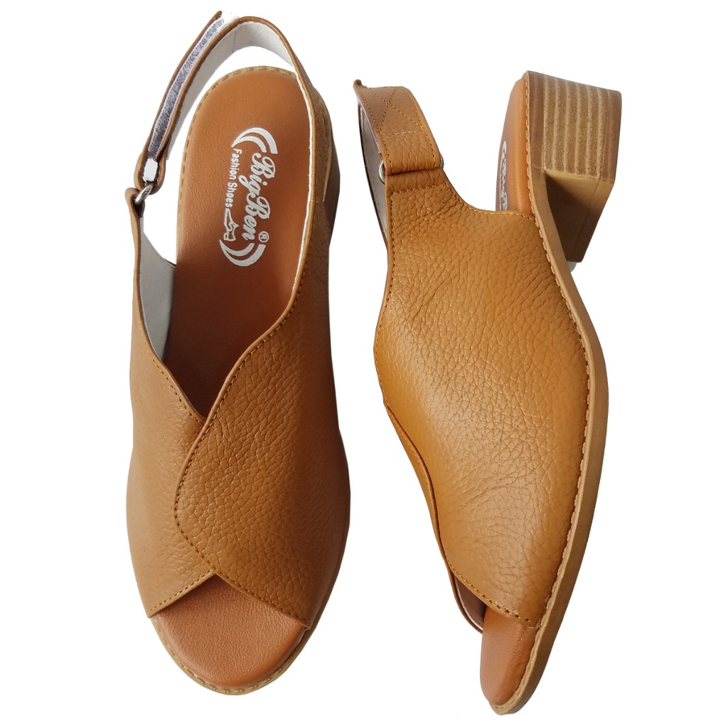 Giày sandal cao gót nữ da bò thật BIGGBEN cao 5 phân HKD1003