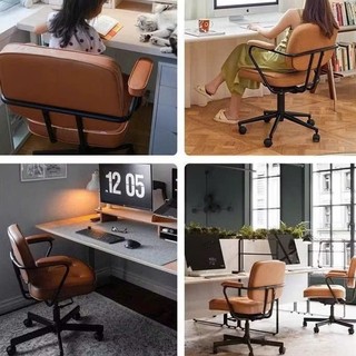 Ghế Làm Việc Da Retro Có Tay Vịn – Ghế Công Thái Học Chân Bánh Xe Điều Chỉnh Độ Cao