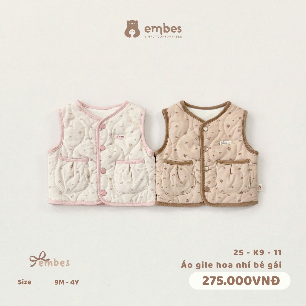 [New Collection] Áo Gile Bé Gái Embes, Áo Khoác Gile Hoa Nhí Chất Nỉ ...